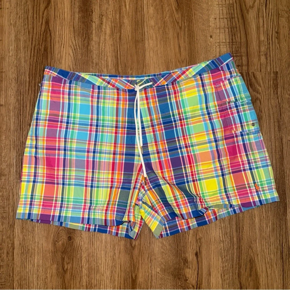 Polo Ralph Lauren VINTAGE Plaid Lined Swim Trunks Men's Size 40 Pocket